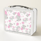 Lunch Box Pattern of Elephants, Cute Elephants - Pink Gray (Dos)
