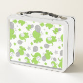 Lunch Box Pattern of Green Elephants, Cute Elephants, stars (Dos)