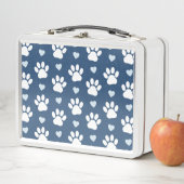 Lunch Box Pattern of paws, Dog paws, White paws, Blue Hearts (En situation)