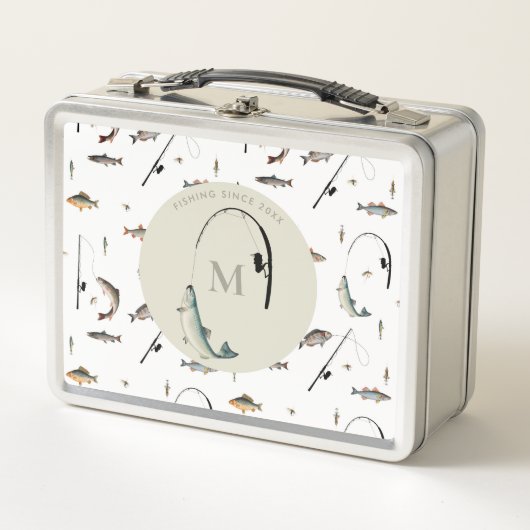 Lunch Box Pêche Rod & Reel Poisson Thème Pêcheur Monogramme (Devant)