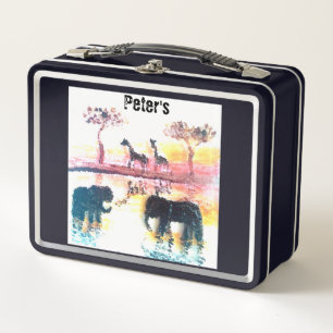 Lunch Box Peinture de la faune Eléphants Giraffe Personnalis