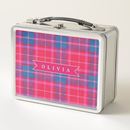 Lunch Box Personalized Custom Pink Fuchsia Plaid Preppy (Devant)