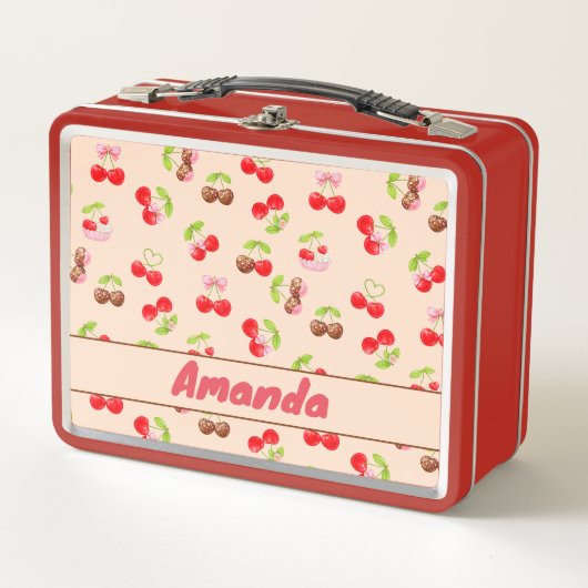 Lunch Box Personalized Cute Cherry Dessert Pattern Name  (Devant)