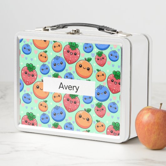 Lunch Box Personalized Green Smiling Fruit School (En situation)