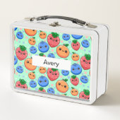 Lunch Box Personalized Green Smiling Fruit School (Devant)