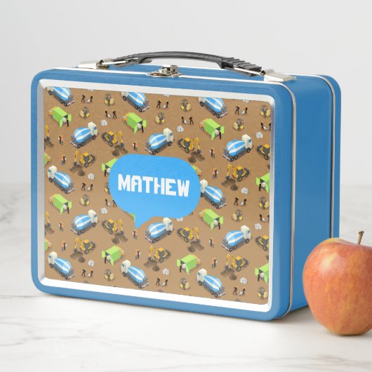 Lunch Box Personalized Kids Construction Vehicles  (En situation)
