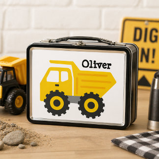 Lunch Box Personalized Yellow Dump Truck