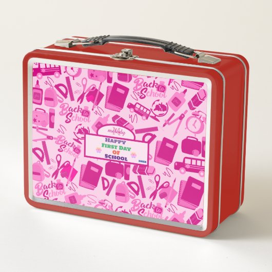Lunch Box Personnalisable en rose girly Retour au Motif scol (Devant)