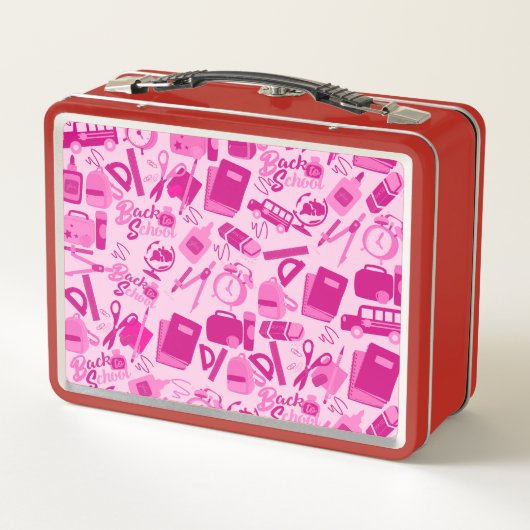 Lunch Box Personnalisable en rose girly Retour au Motif scol (Dos)