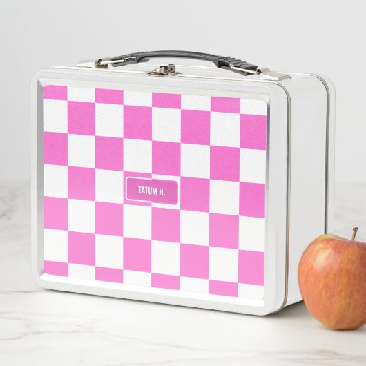 Lunch Box Personnalisé À damiers Neon Rose Highlight (En situation)