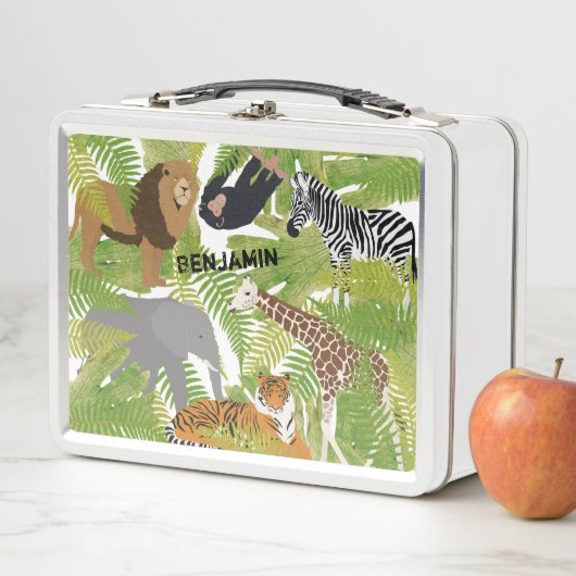 Lunch Box Personnalisé Cute Jungle Animaux Safari Garçon | F (En situation)