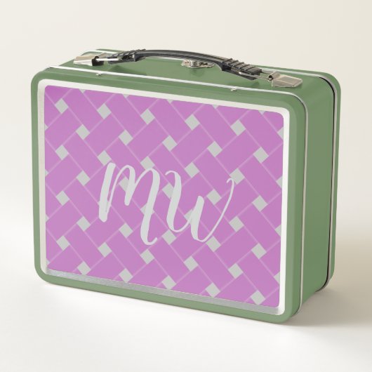 Lunch Box Personnalisé Monogramme Doux violet, Motif de tiss (Dos)