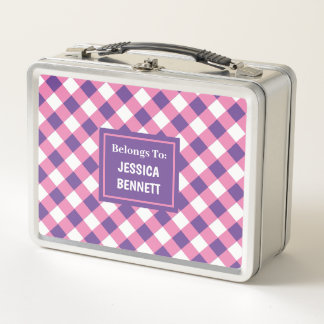 Lunch Box Personnalisé rose blanc pourpre À damiers Motif en
