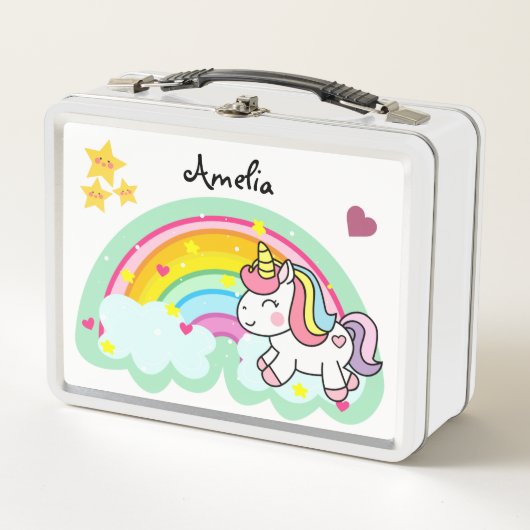 Lunch Box Personnalisé Super Cute Unicorn et Rainbow (Devant)