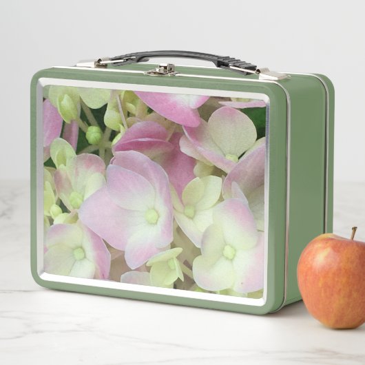 Lunch Box Pétales d'hydrangée rose et blanc antique (En situation)