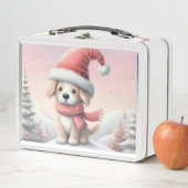 Lunch Box Petit chiot de Noël en chapeau santa (En situation)