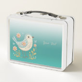 Lunch Box Petit Oiseau Floral Vert Métal Boîte à lunch (Dos)