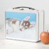 Lunch Box Petite marionnette Husky posée sur une couverture (En situation)