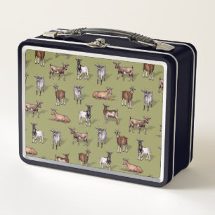 Lunch Box Petites chèvres en vert - Motif de troupeau de chè