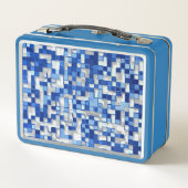 Lunch Box Petits carrés éparpillés, tons de bleu avec blanc (Dos)