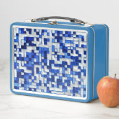 Lunch Box Petits carrés éparpillés, tons de bleu avec blanc (En situation)