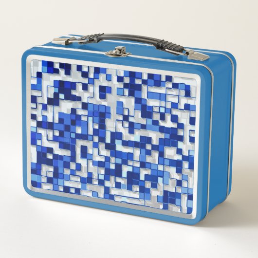 Lunch Box Petits carrés éparpillés, tons de bleu avec blanc (Devant)