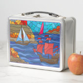 Lunch Box Phare et navires rouges et blancs (En situation)