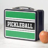 Lunch Box PICKLEBALL vert vif blanc noir rayures de course (En situation)