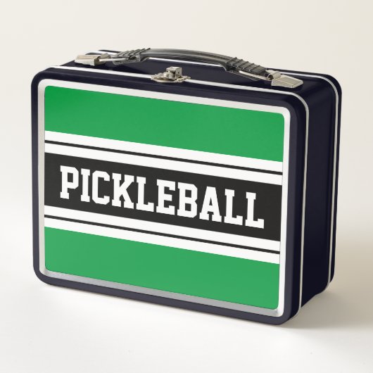 Lunch Box PICKLEBALL vert vif blanc noir rayures de course (Devant)