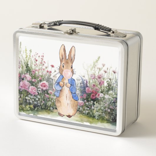 Lunch Box Pierre le lapin gomme rose dans son jardin (Devant)