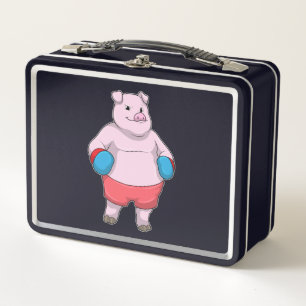 Lunch Box Pig at Boxing with Boxing gloves