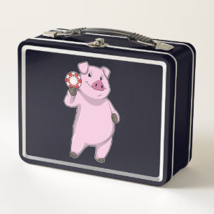 Lunch Box Pig au Poker avec des jetons de Poker