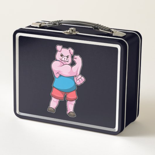 Lunch Box Pig comme Bodybuilder avec grand bras Supérieur (Devant)