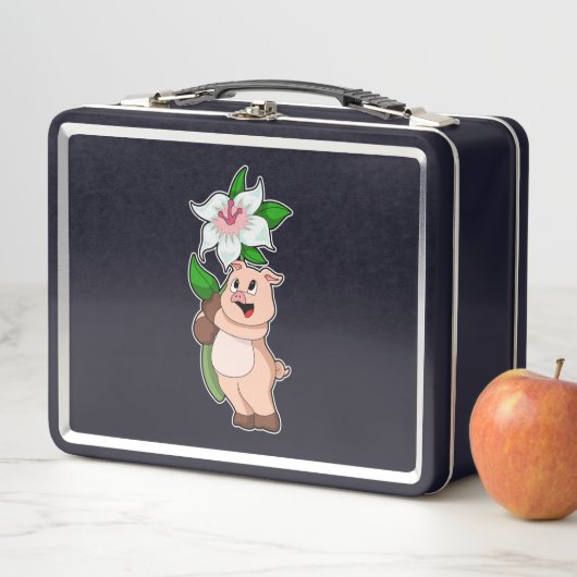 Lunch Box Pig with Flower Lily (En situation)