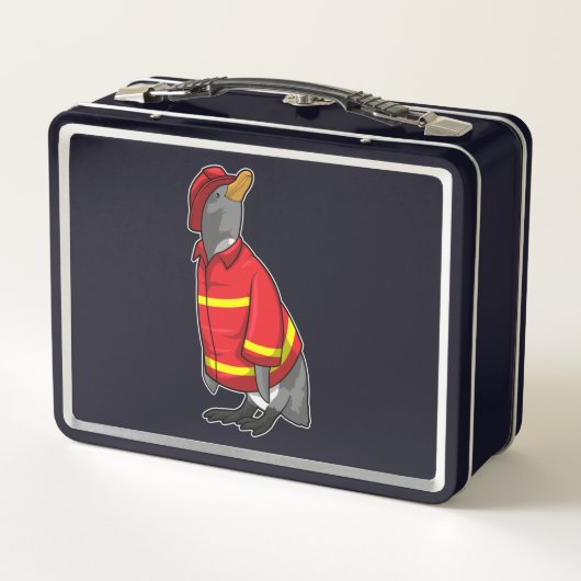 Lunch Box Pingouin as Firefighter with Helmet (Dos)