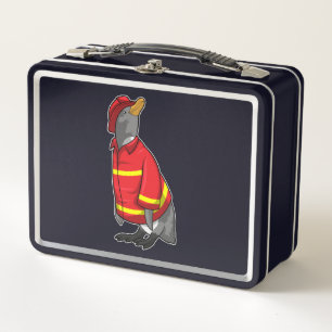 Lunch Box Pingouin as Firefighter with Helmet