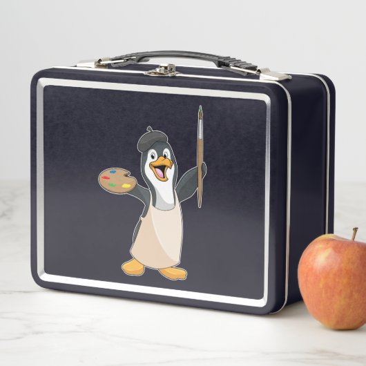 Lunch Box Pingouin as Painter with Paint brush & Colour (En situation)