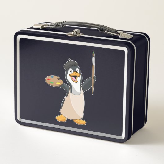 Lunch Box Pingouin as Painter with Paint brush & Colour (Devant)