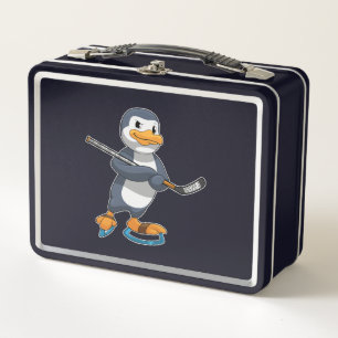 Lunch Box Pingouin au hockey sur glace avec bâton de hockey 