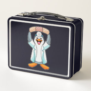 Lunch Box Pingouin comme docteur avec plâtre