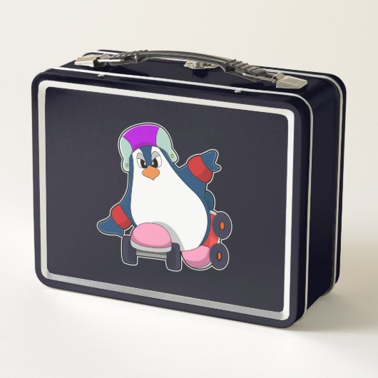 Lunch Box Pingouin comme Patineur Inline avec Patins Inline (Dos)