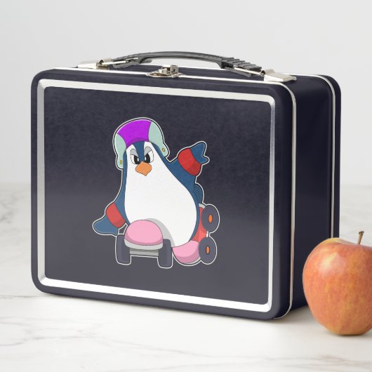 Lunch Box Pingouin comme Patineur Inline avec Patins Inline (En situation)