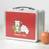 Lunch Box Pingouin de Noël assis avec des boules de neige (En situation)