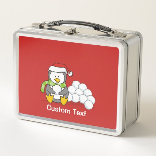 Lunch Box Pingouin de Noël assis avec des boules de neige (Devant)