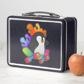 Lunch Box Pingouin en patinage avec skateboard (En situation)
