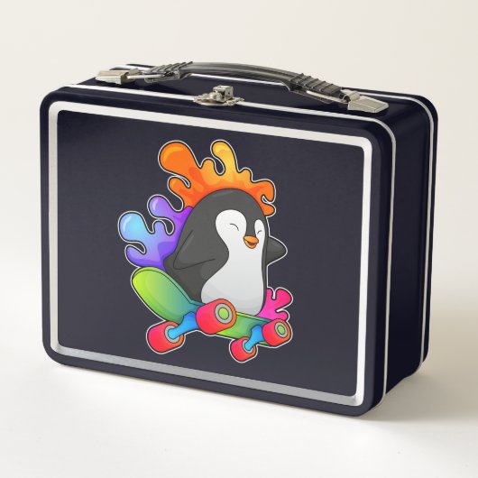 Lunch Box Pingouin en patinage avec skateboard (Devant)