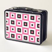 Lunch Box Pink Black and White Checkered Squares Pattern (Dos)