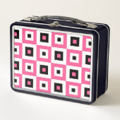 Lunch Box Pink Black and White Checkered Squares Pattern (Devant)