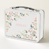Lunch Box Pink Floral Monogram Aquarelle Nom personnalisé (Dos)