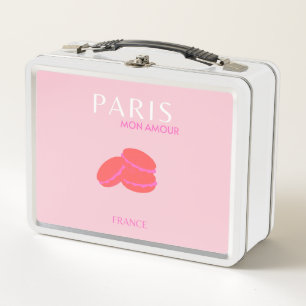 Lunch Box Pink Paris Travel Art Preppy Macarons